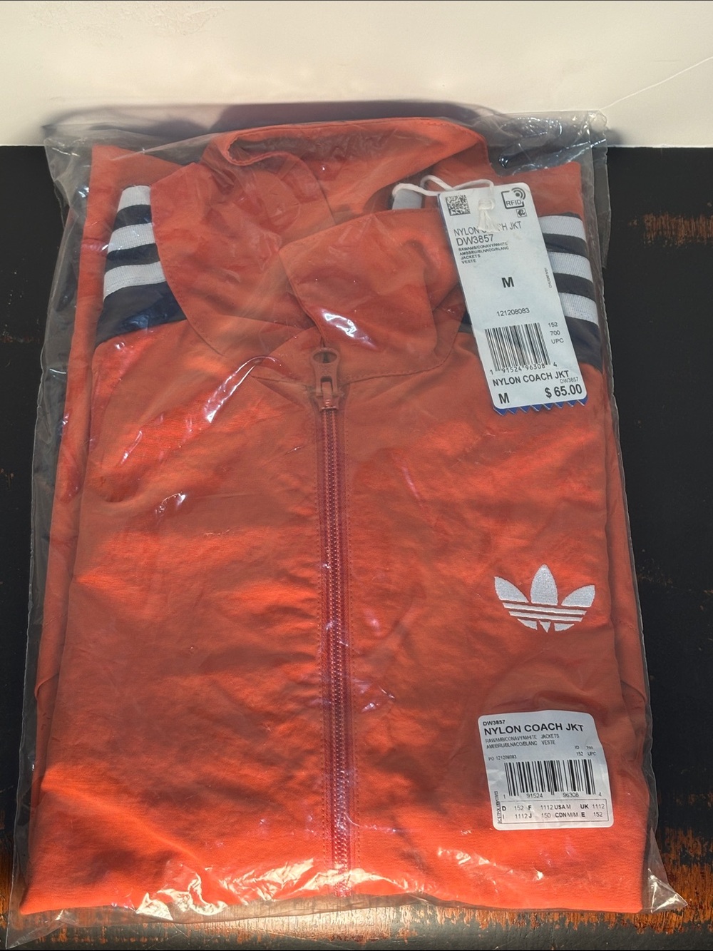 NWT Men’s Adidas Nylon Coach Jacket Orange